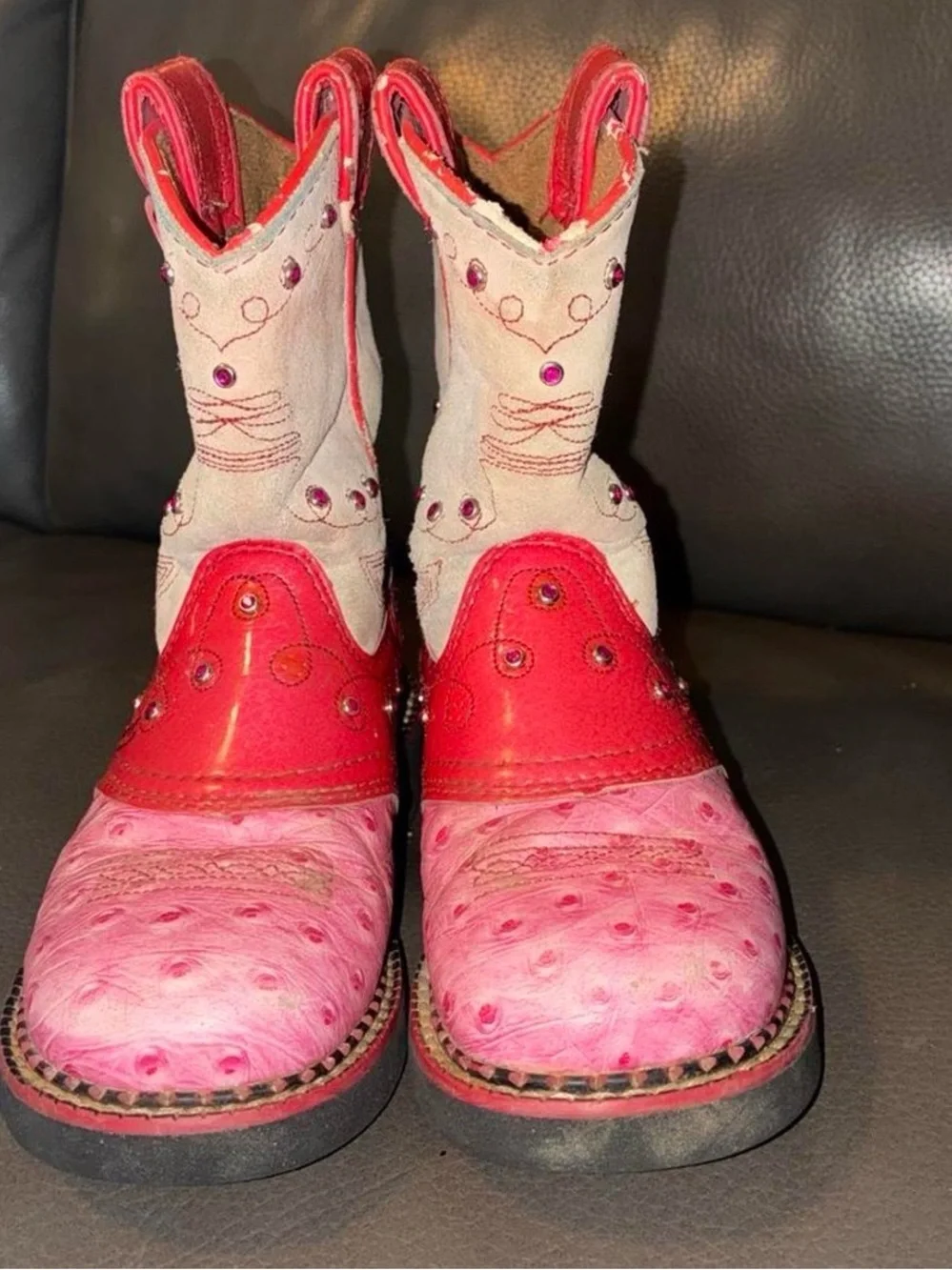Ariat Red and Tan Leather Western Pull-On Boots